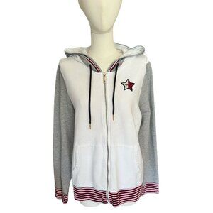 Tommy Hilfiger White Long Sleeve Full Zip Hoodie with Pockets Women's Sz L